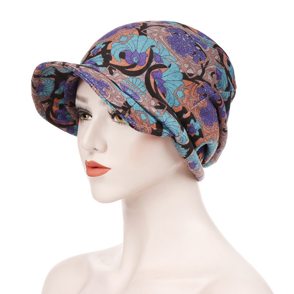 Floral Bandanna Hat Vintage Canvas Beanie Cap for Women