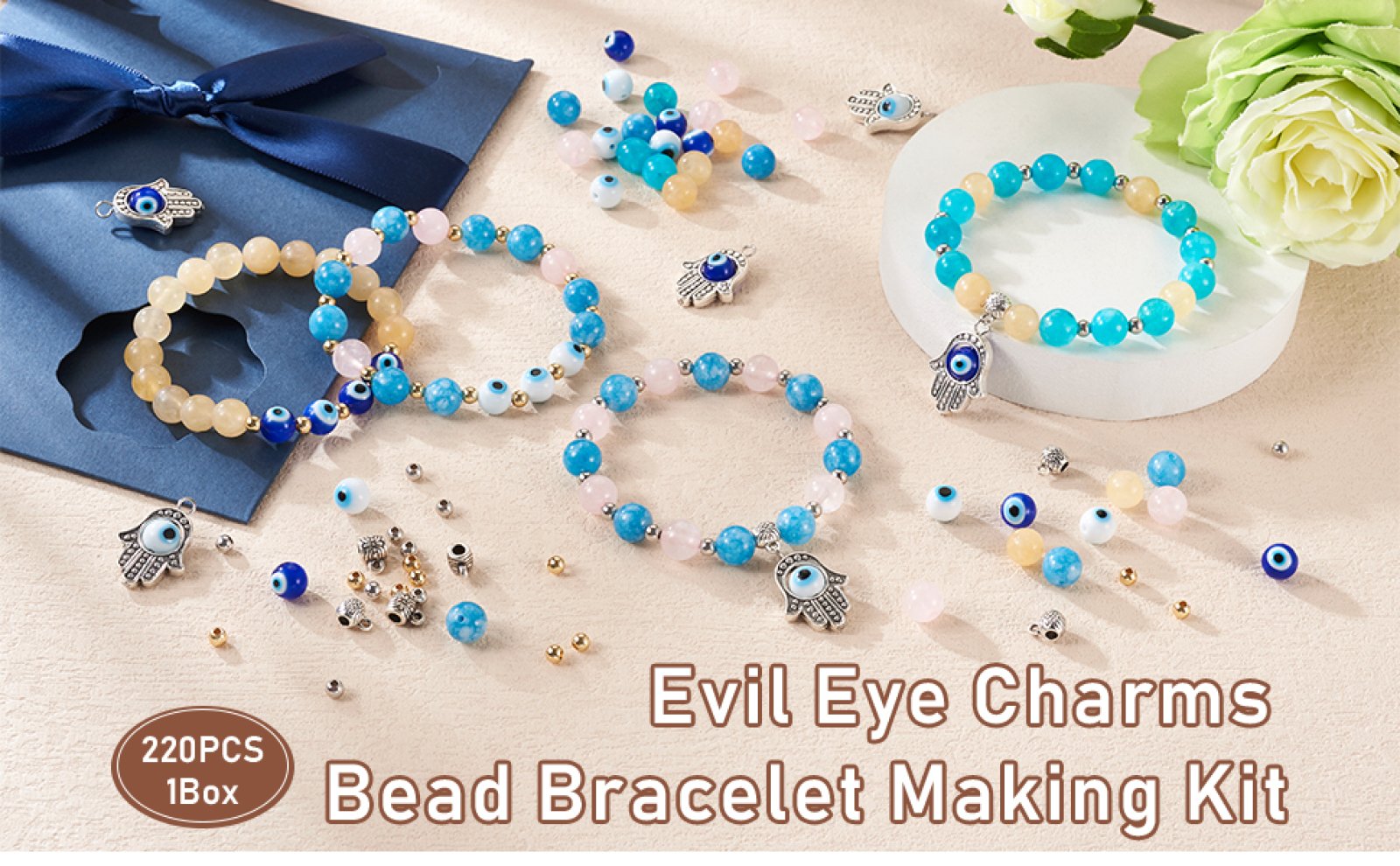 Clay Beads Bracelet Making Kit With Evil Eyes String Flat - Temu New Zealand
