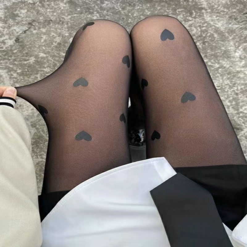 Cute Heart Pattern Jacquard Tights Xs m Jk Style High - Temu