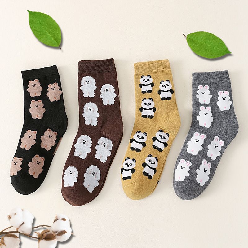 4 Pairs Animal Series Fashion Crew Sock Cute Cartoon Animal Print Socks  Women's Stockings Hosiery | Shop The Latest Trends | Temu