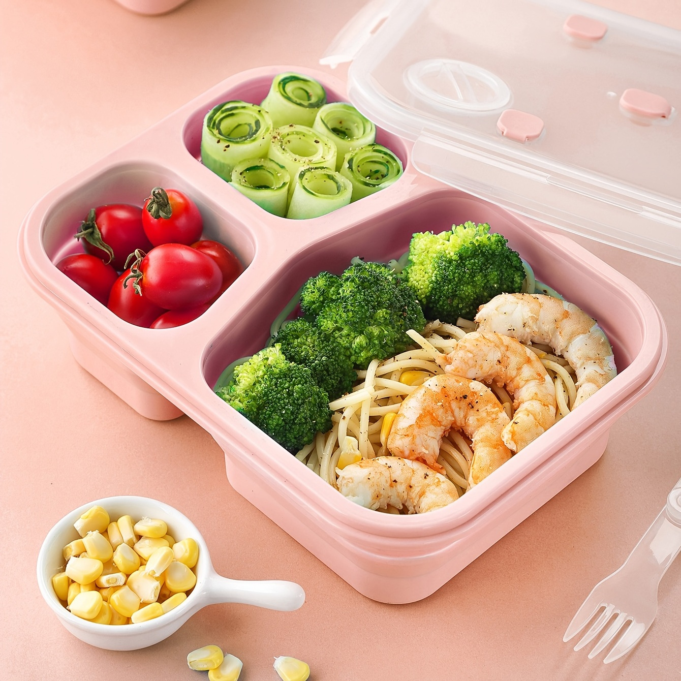 Collapsible Lunch Box Foldable Silicone Bento Box With Fork - Temu