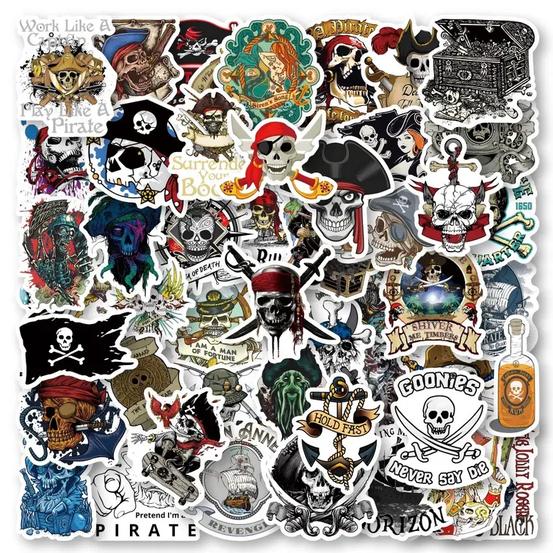 51pcs Pirate Stickers Decals For Pirate Party, Skull And Crossbones  Stickers For Water Bottles, Laptop, Cellphone, Skateboard