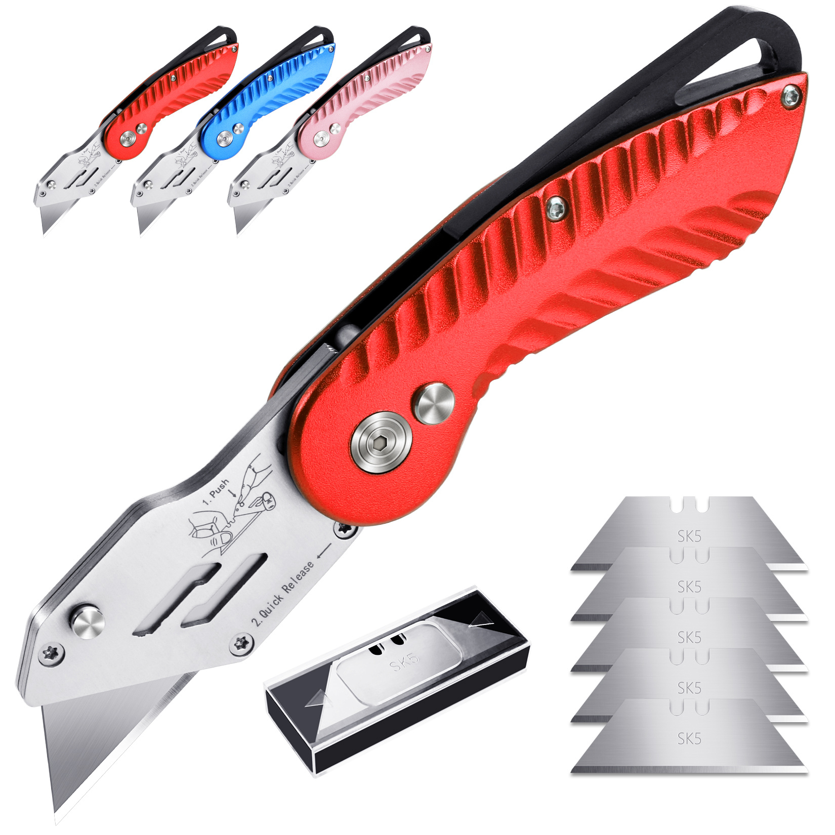 Box Cutter Rétractable - 1 Pack Box Cutter Avec 10 Lames SK5