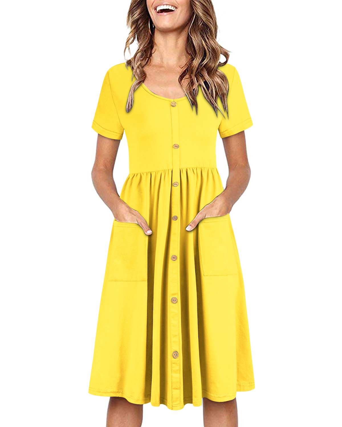 GWDDCMGYH Women's Casual Short Sleeve A-Line Maxi Dress - Crewneck, Pockets, Lightweight Polyester, Sizes S-4XL