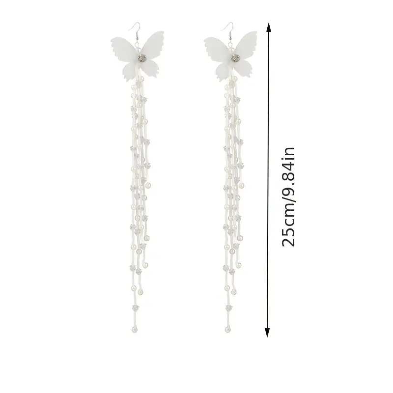 Long Tassel Butterfly Drop Earrings Hip Hop Style Dangle Earrings Party Nightclub Clothings Decor