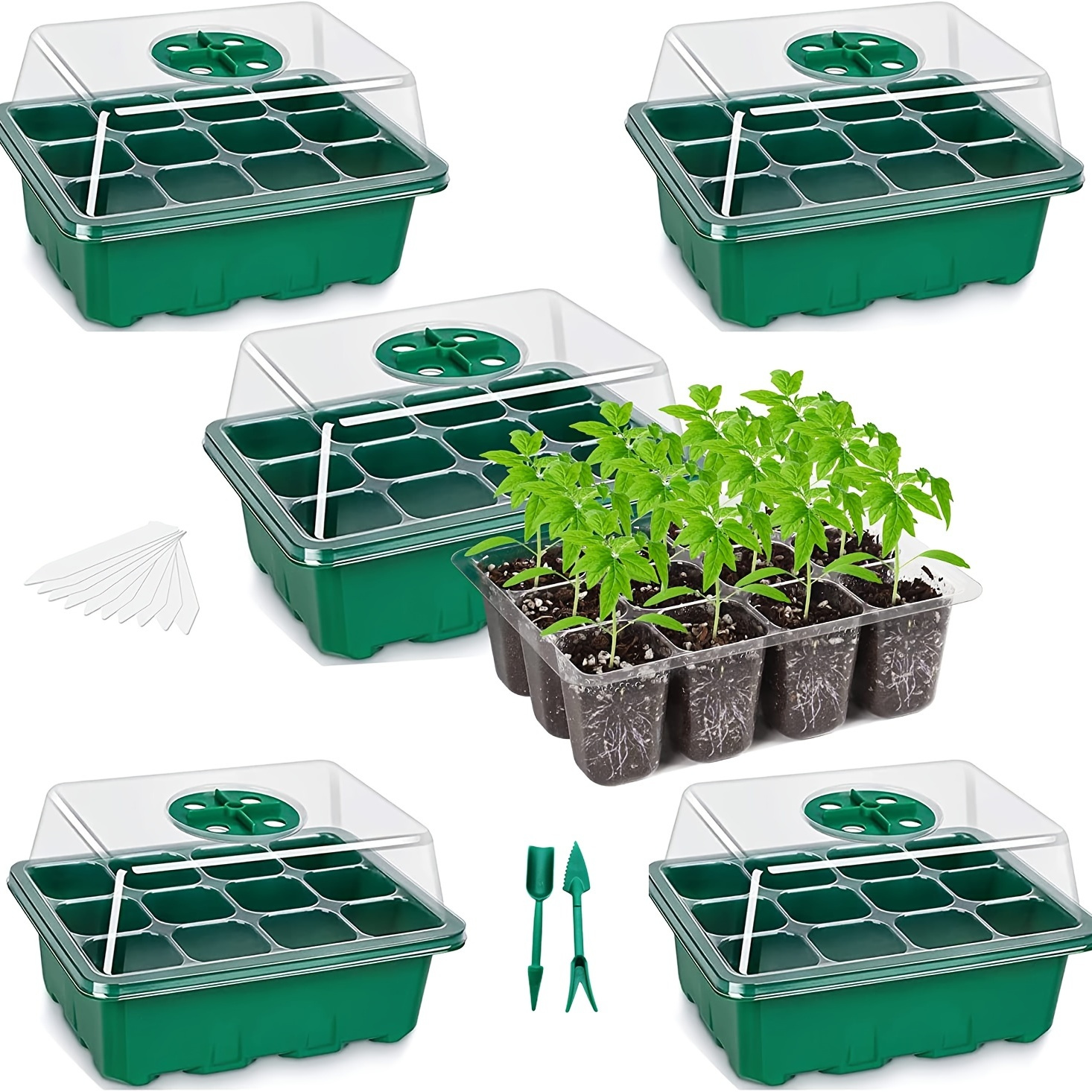 5pack Seed Starter Tray Kit 60 Cells Humidity Adjustable Plant