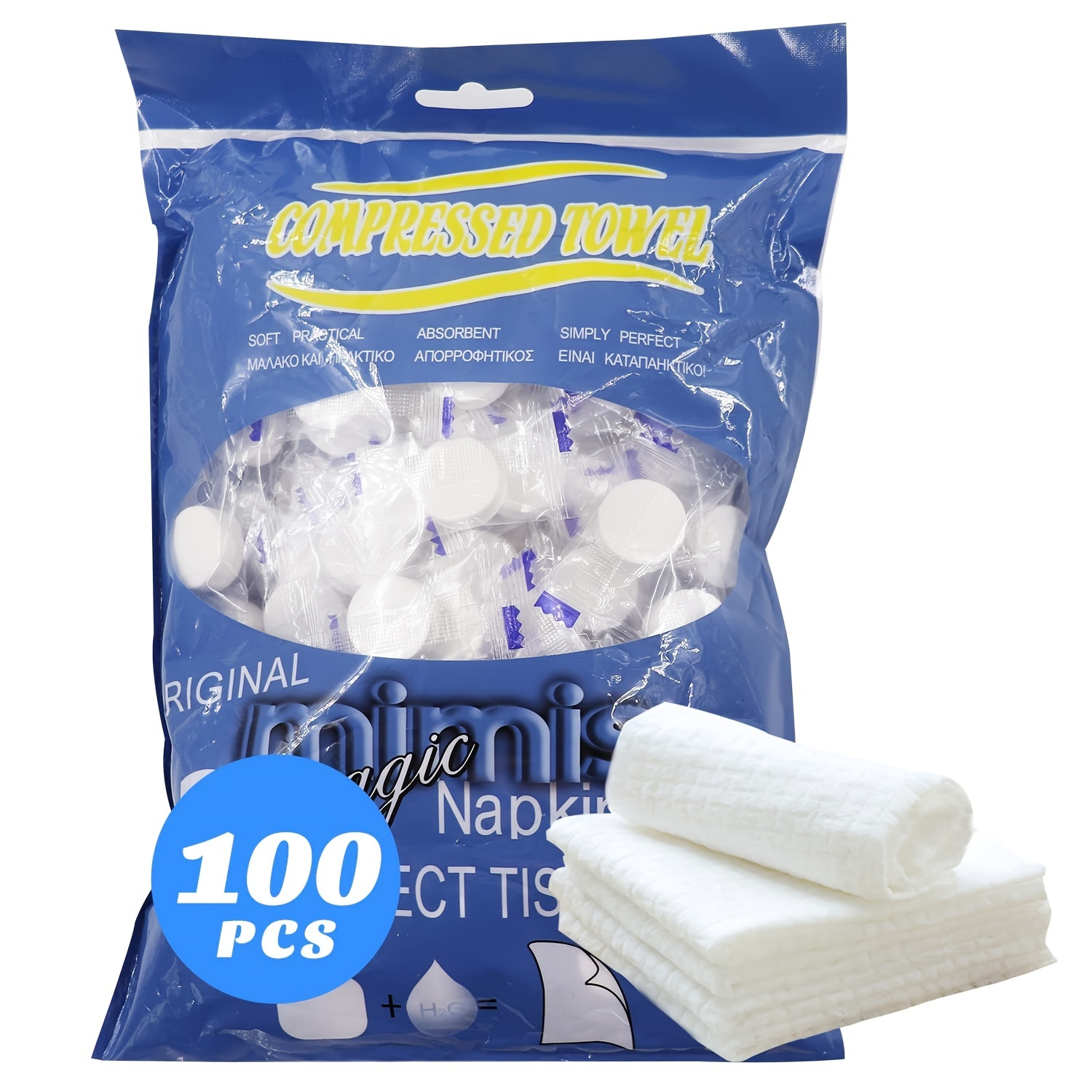 

Compressed Towels 100 Pcs Disposable Portable Face Towel Mini Tablets Cotton Coin Tissue For Travel, Hiking, Camping, Sport, Beauty Salon, Babycare, Home Hand Wipes And Other Outdoor Activities, Blue