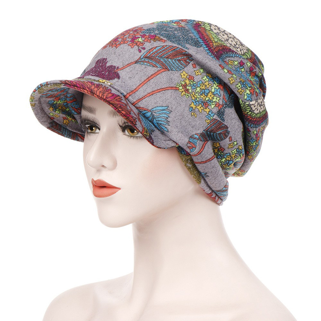 Floral Bandanna Hat Vintage Canvas Beanie Cap for Women