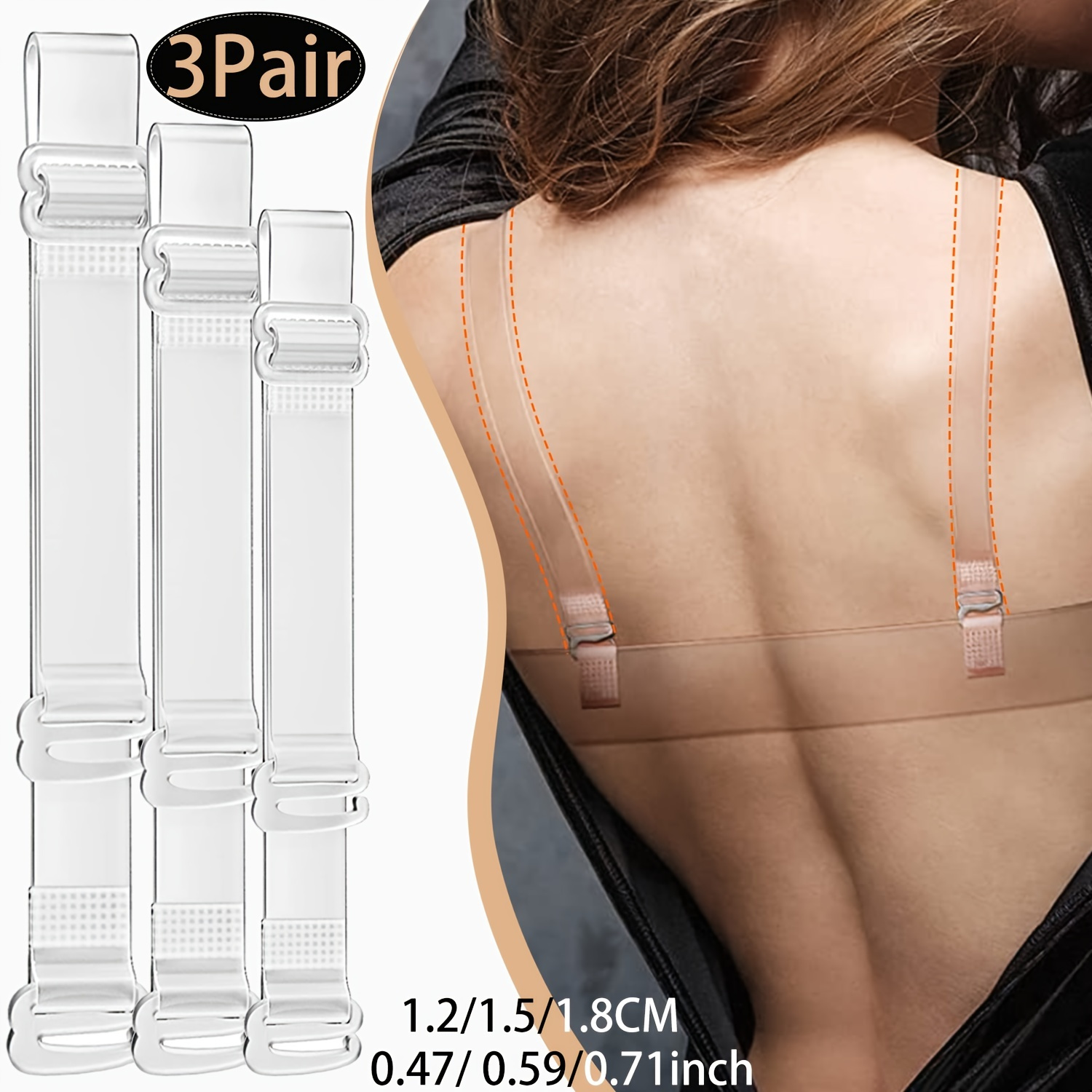 2Pairs(4Pcs) Adjustable Transparent Bra Straps Invisible Clear Shoulder  Straps Metal Hook Replacement Invisible Removable for Women and Girl