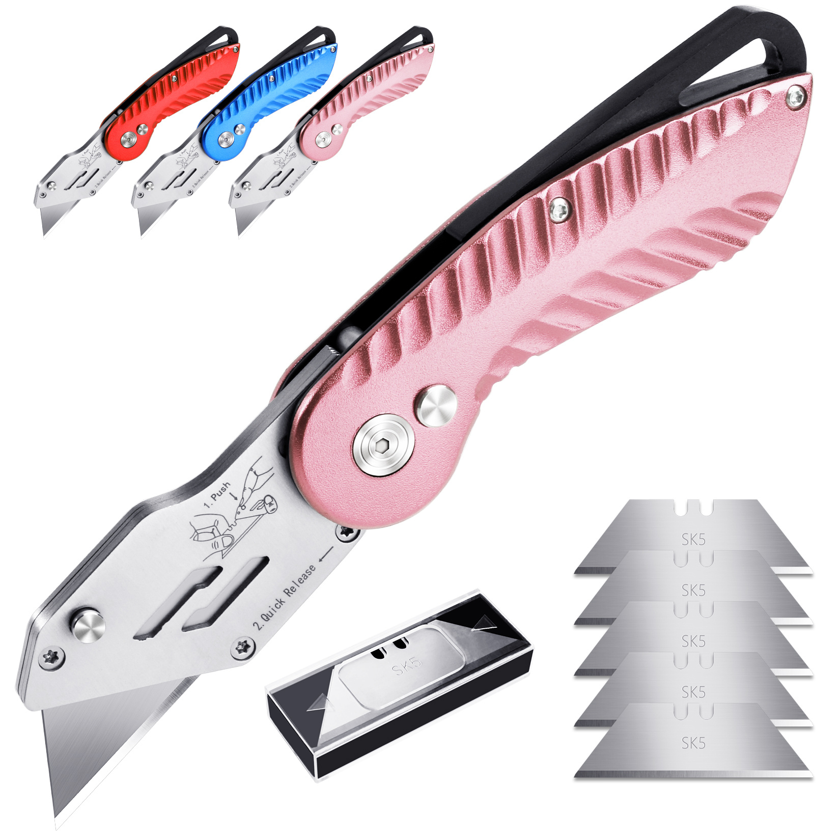 Pink Box Cutter Retractable Utility Knife - Heavy Duty Box Cutter Knife  Cardboard Cutter - Box Opener Razor Blades Knife with 5 Sharp Utility  Blades - Yahoo Shopping