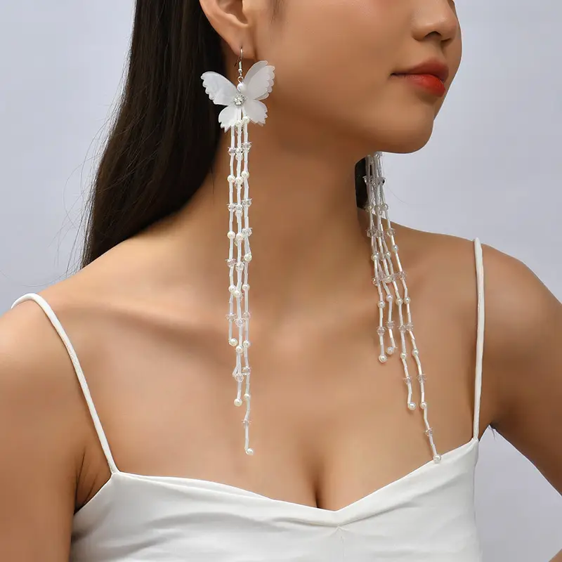 Long Tassel Butterfly Drop Earrings Hip Hop Style Dangle Earrings Party Nightclub Clothings Decor