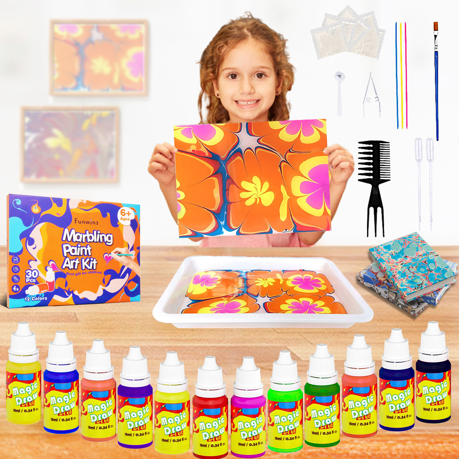 6/12 Colors Water Marbling Paint Kit For Kids Art Painting on Water  Creative Art Set