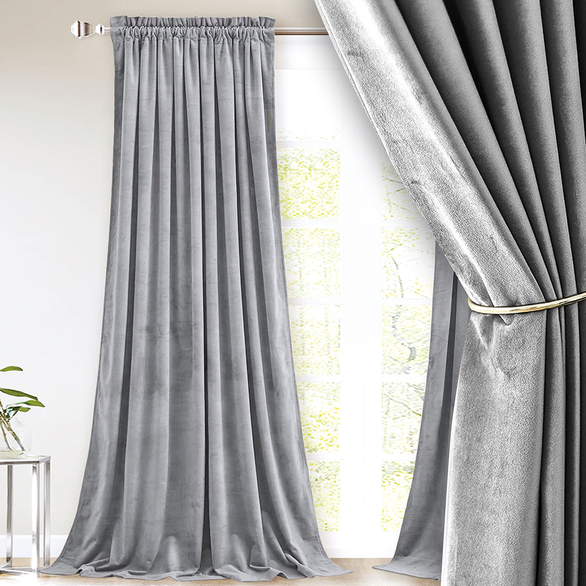Image of 1pc Velvet Gray Curtain, Home Decor