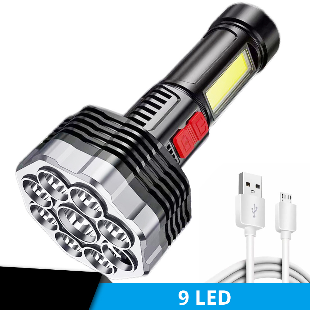 1 linterna de 9 LED recargable por USB con luz lateral COB, Linterna de  mano impermeable ideal para acampar y actividades al aire libre