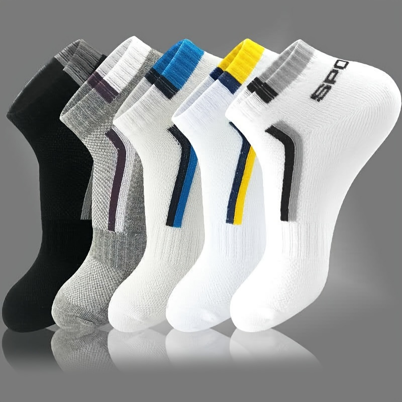 

1/3/5pairs Men's Cotton 'sport' Print Color Block Breathable Sweat Resistant Anti-odor Comfortable Ankle Socks, Multicolor Set