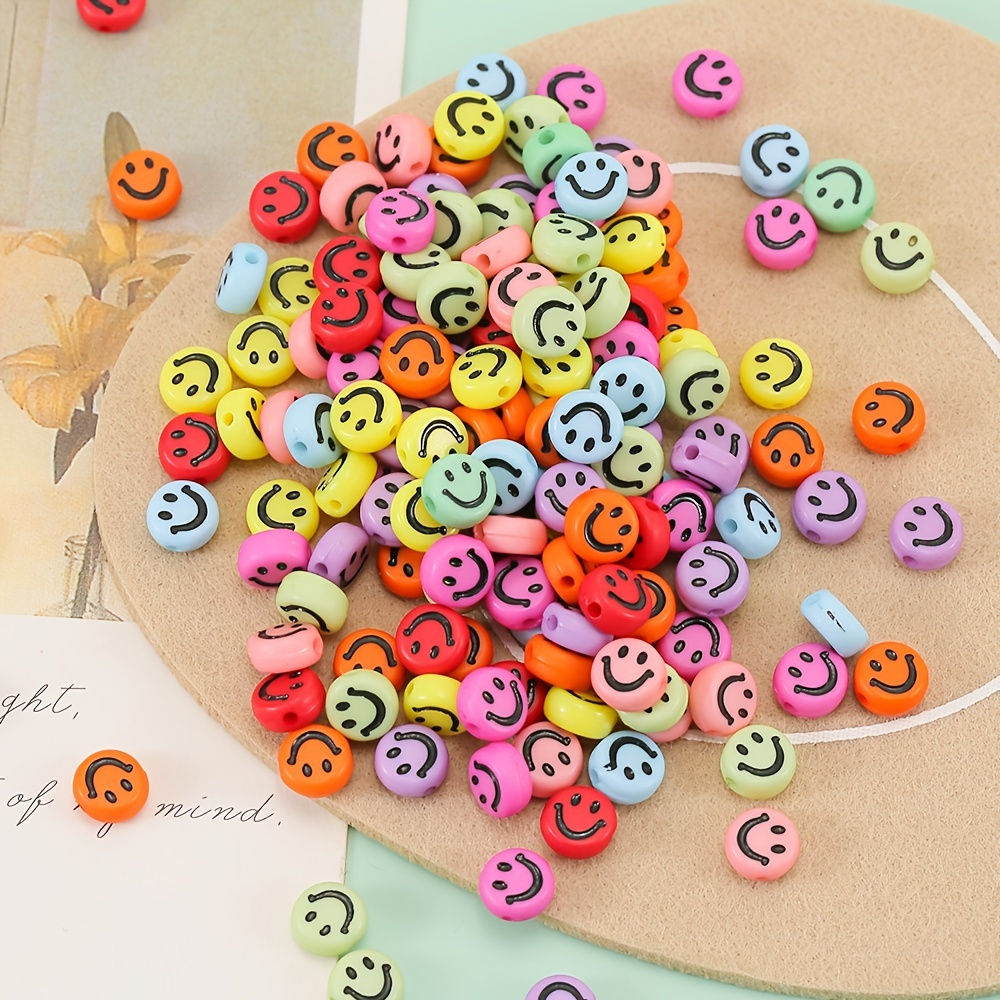 Multicolor Acrylic Happy Face Beads For Diy Bracelet Artificial Jewelry  Making Accessories Plastic Flat Round Smiling Beads - Temu