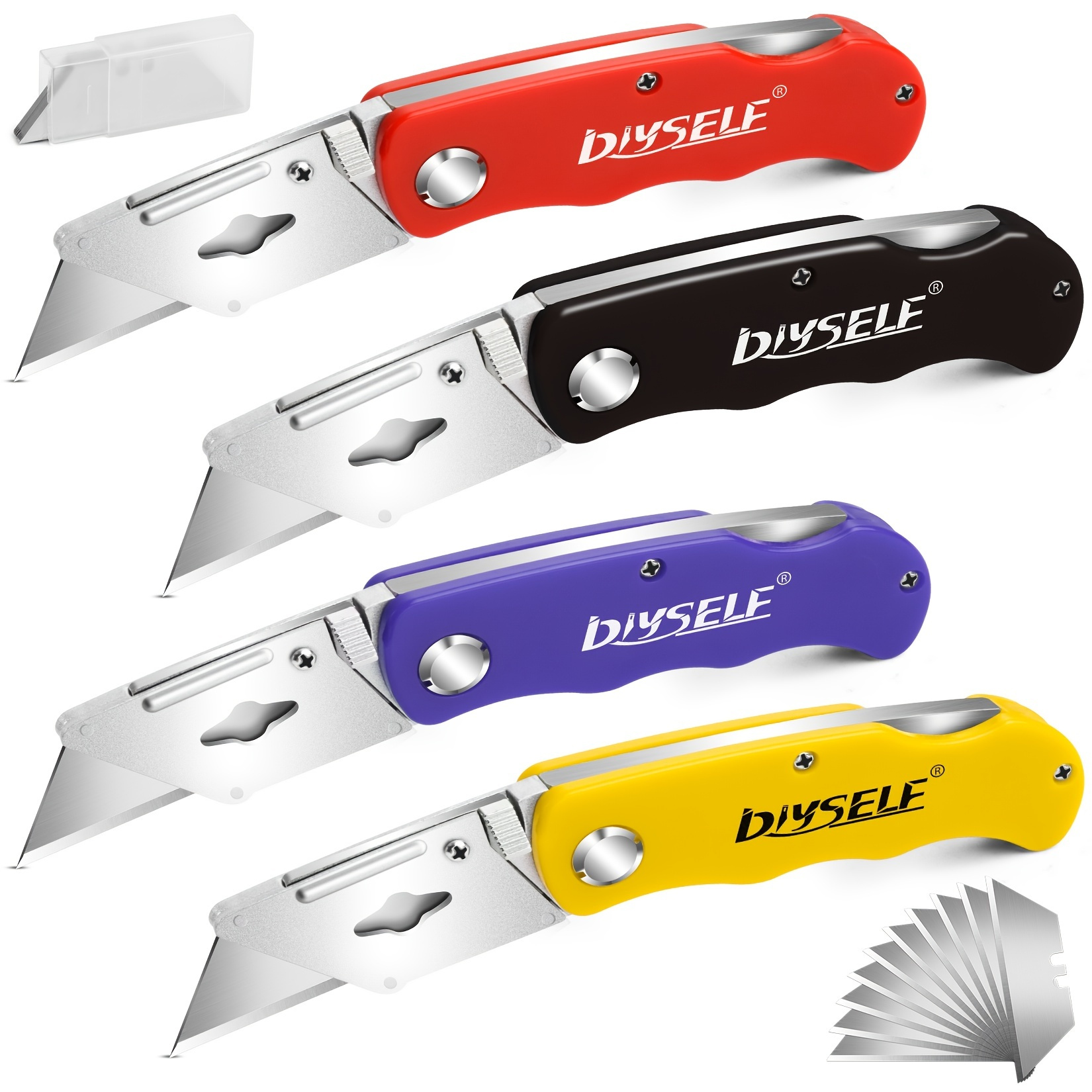4 Pack Box Cutters With 10 Blades, Razor Knife With Belt Clip, Quick