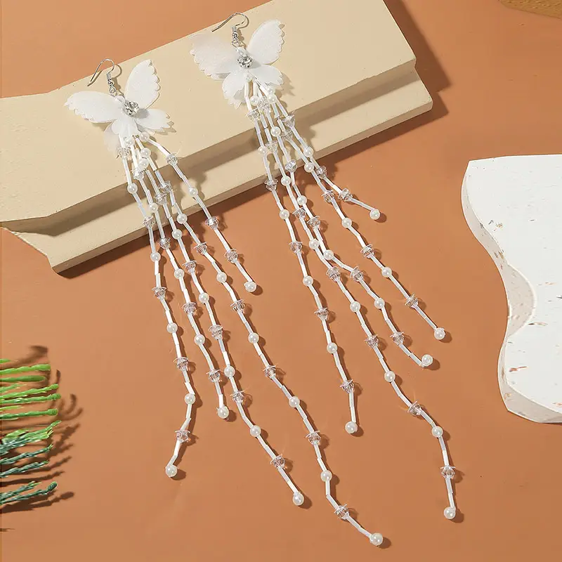 Long Tassel Butterfly Drop Earrings Hip Hop Style Dangle Earrings Party Nightclub Clothings Decor