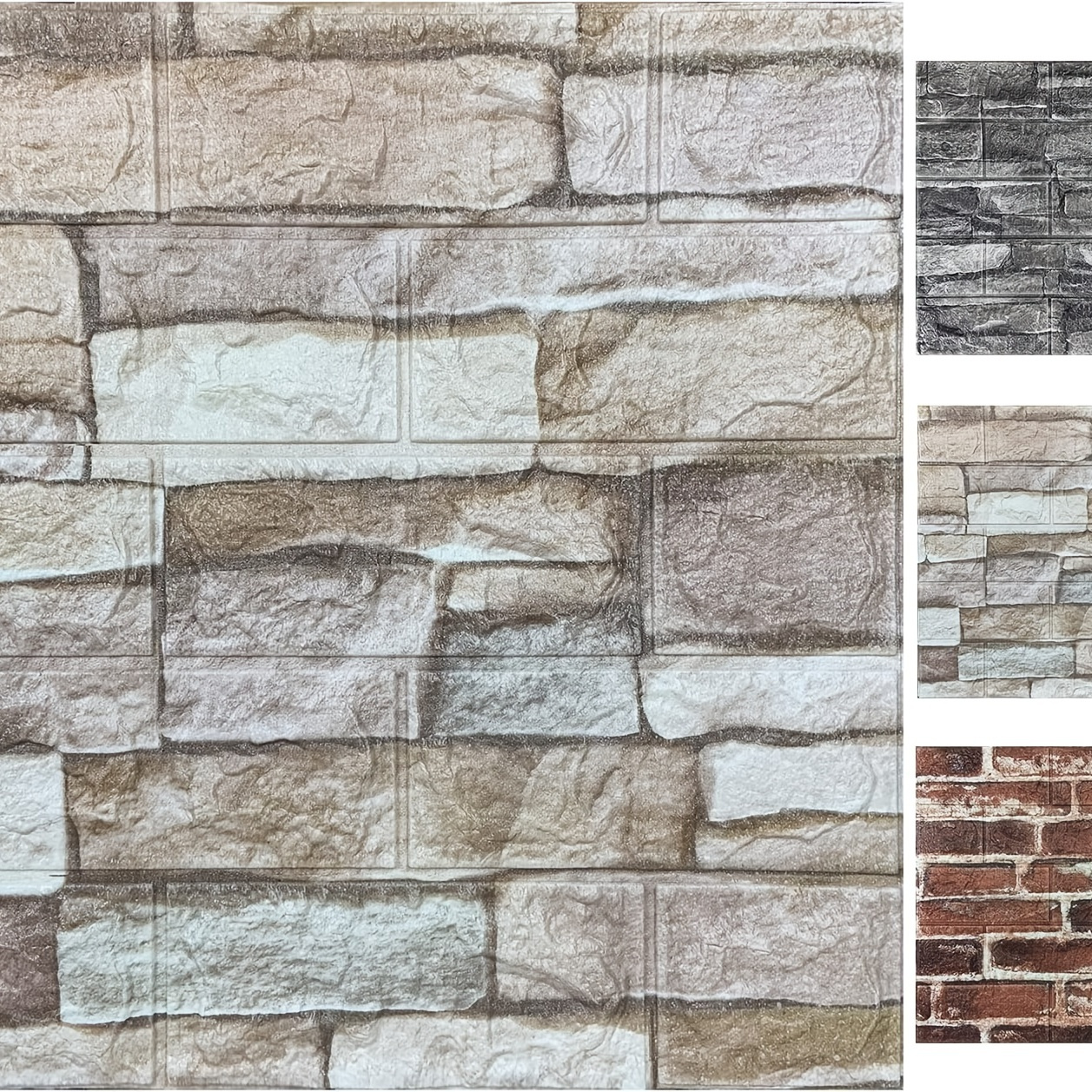 10Pcs 3D Rock-Colored Wallpaper - Transform Your Home with Peel & Stick Faux Brick Wallpaper!