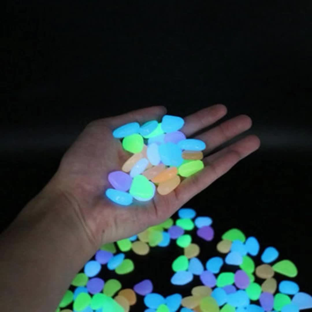 Flmtop 100pcs Glow In The Dark Pebbles Stones Luminous Aquarium Garden Fish Tank Decor Green Green