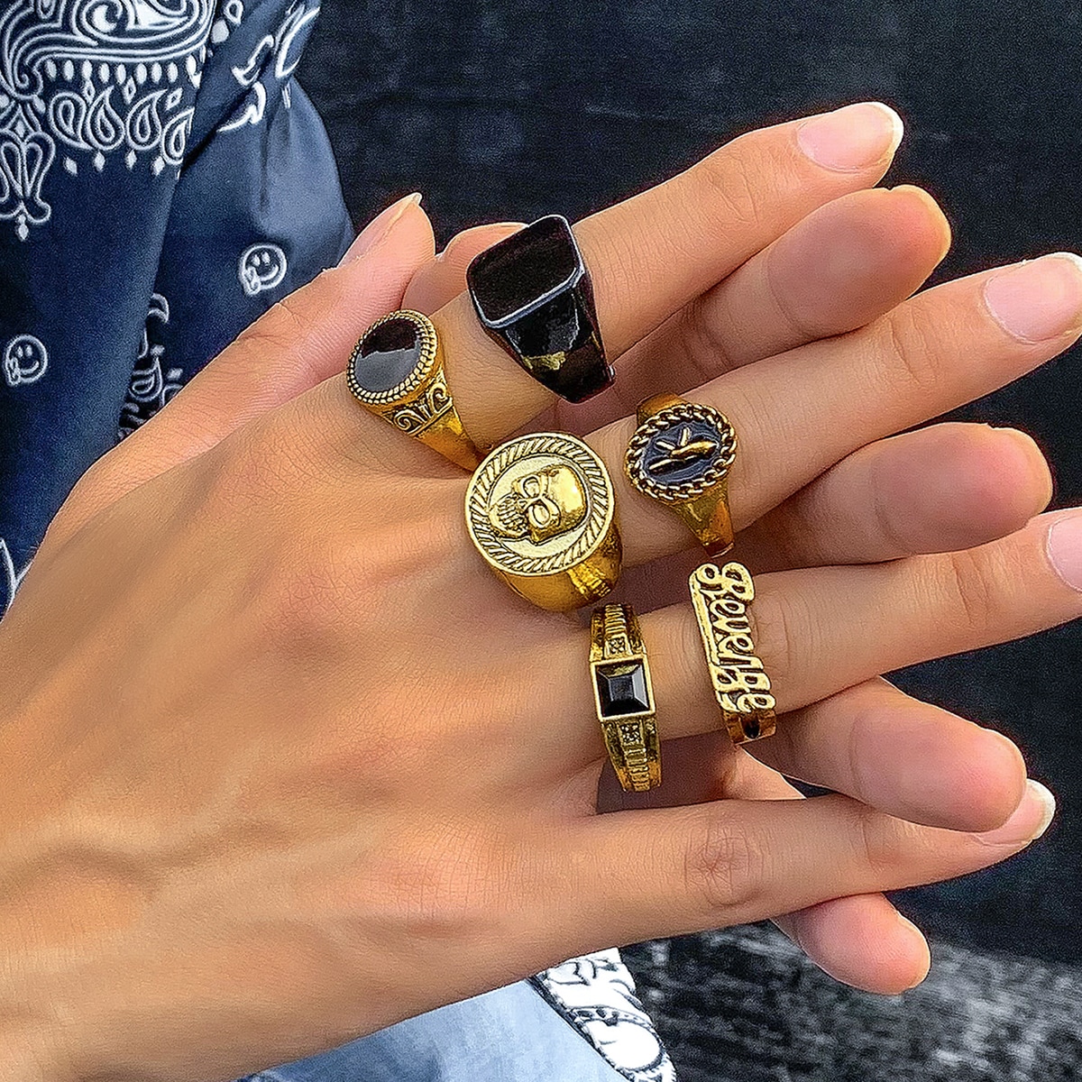 6pcs Vintage Exaggerated Suit Rings for Men