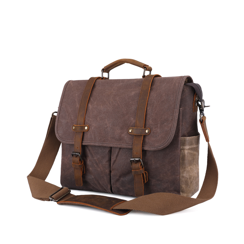 Waxed Canvas with Leather Trim Waterproof Men's Satchel Bag