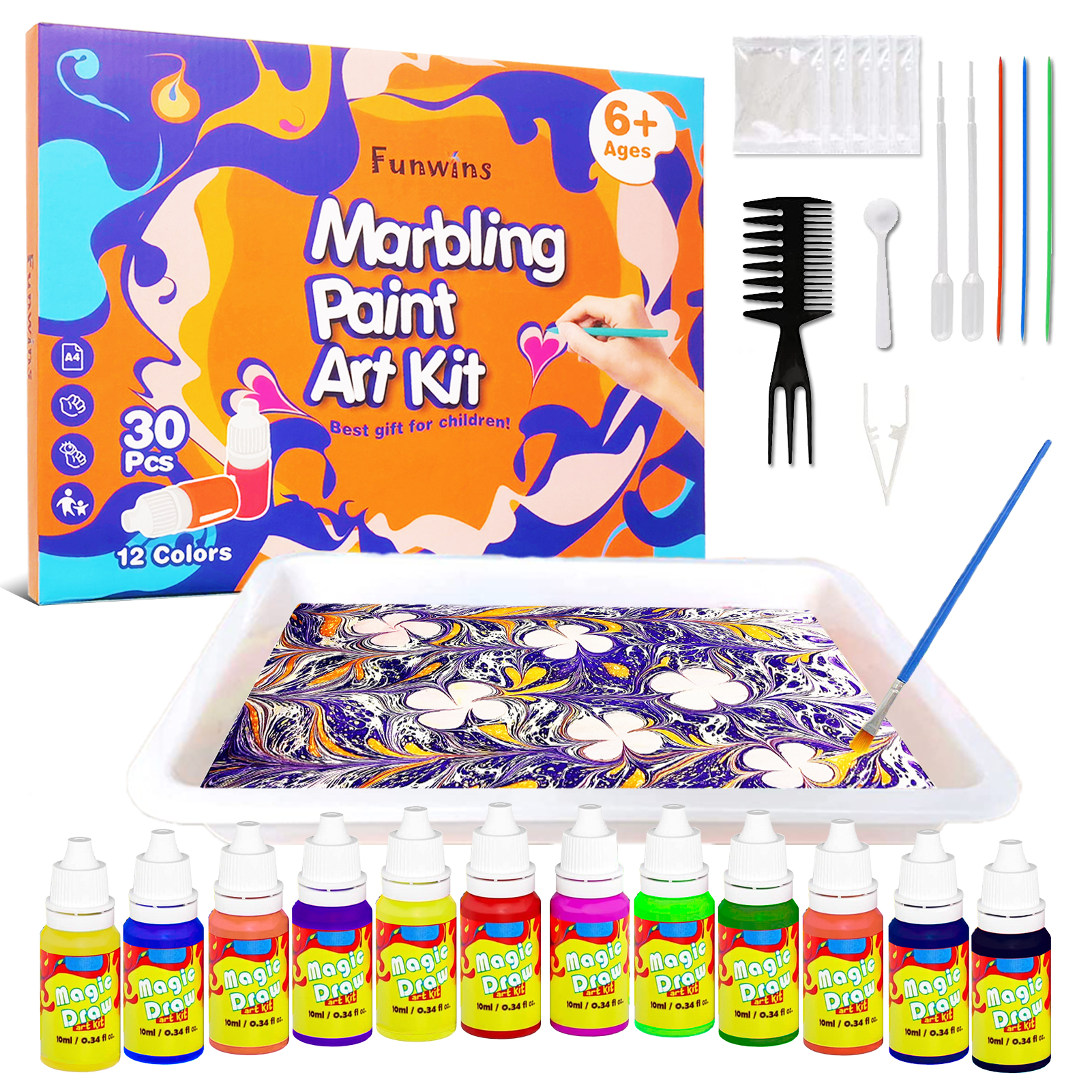 Water Marbling Paint Art Kit for Kids: Arts and Crafts for Kids Girls Ages  8-12