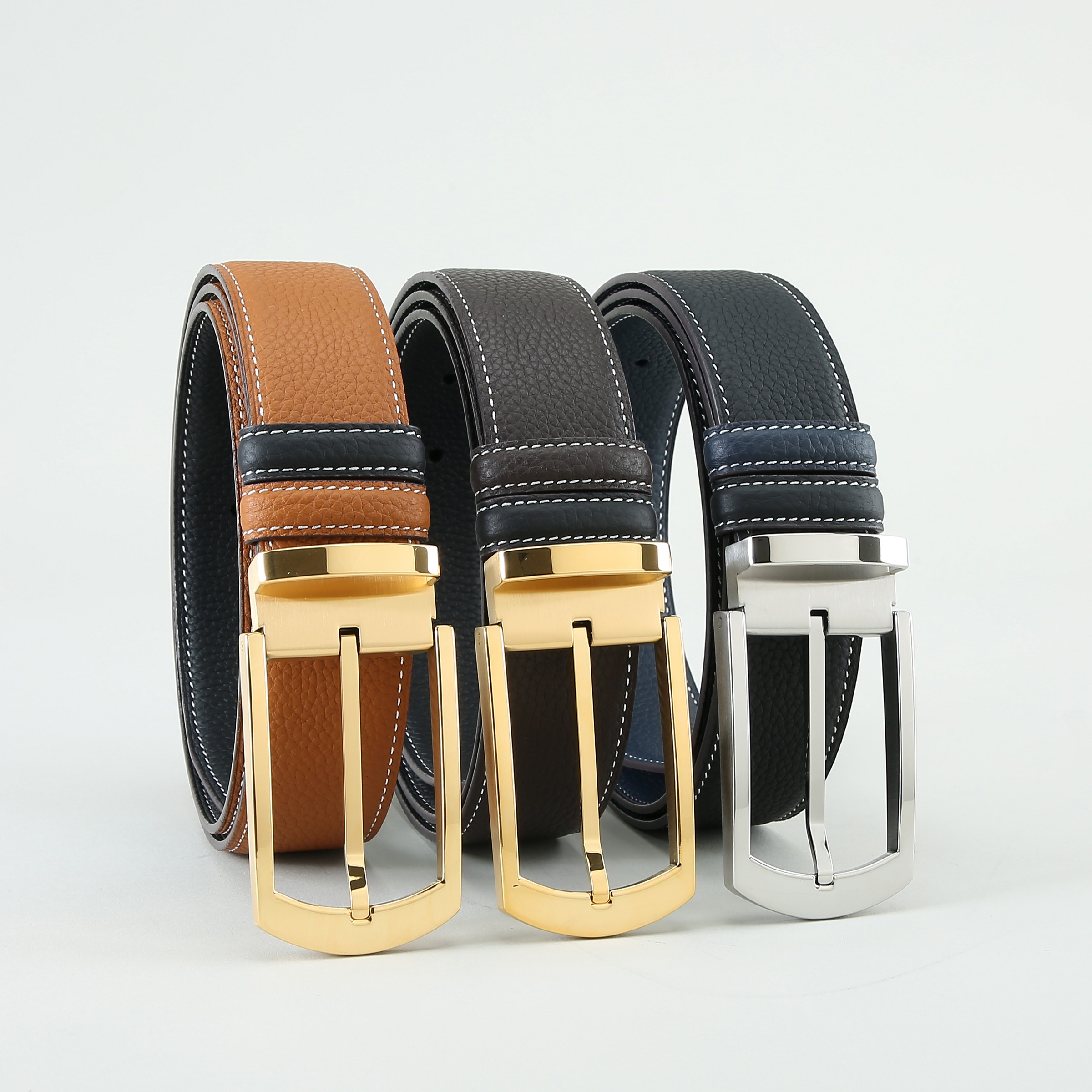 Men Litchi Embossed Automatic Buckle Belt