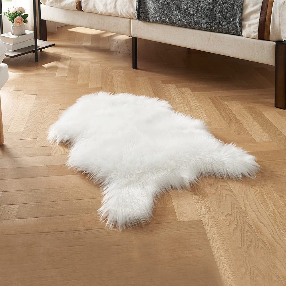 Alfombra blanca esponjosa redonda de piel para dormitorio, alfombra  circular de piel sintética para habitación de los niños, bonita alfombra  tipi