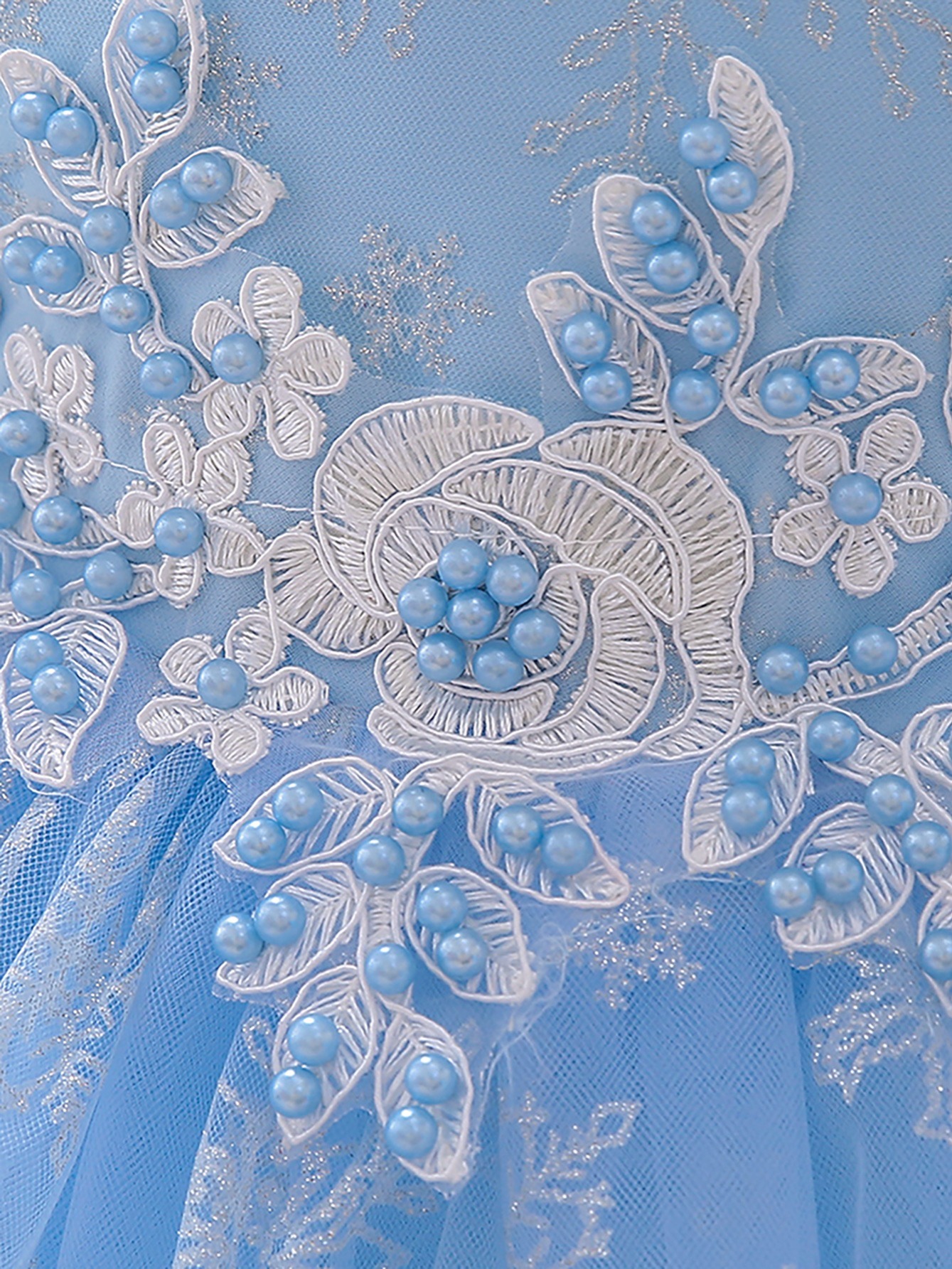 Girls' Snow & Pearl Details Puff Sleeve Birthday Princess Dress
