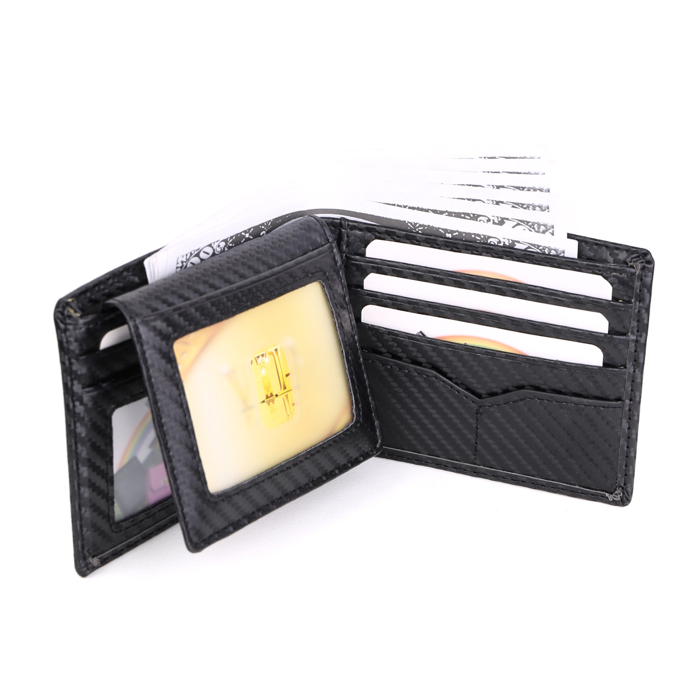 Carbon Fiber Travel Slim Wallet Total 12 Slots With 2 Folded Id Transparent  Slots And 8+2 Slots Rfid Blocking Bifold Classic Wallet For Men  (brown&black) - Temu