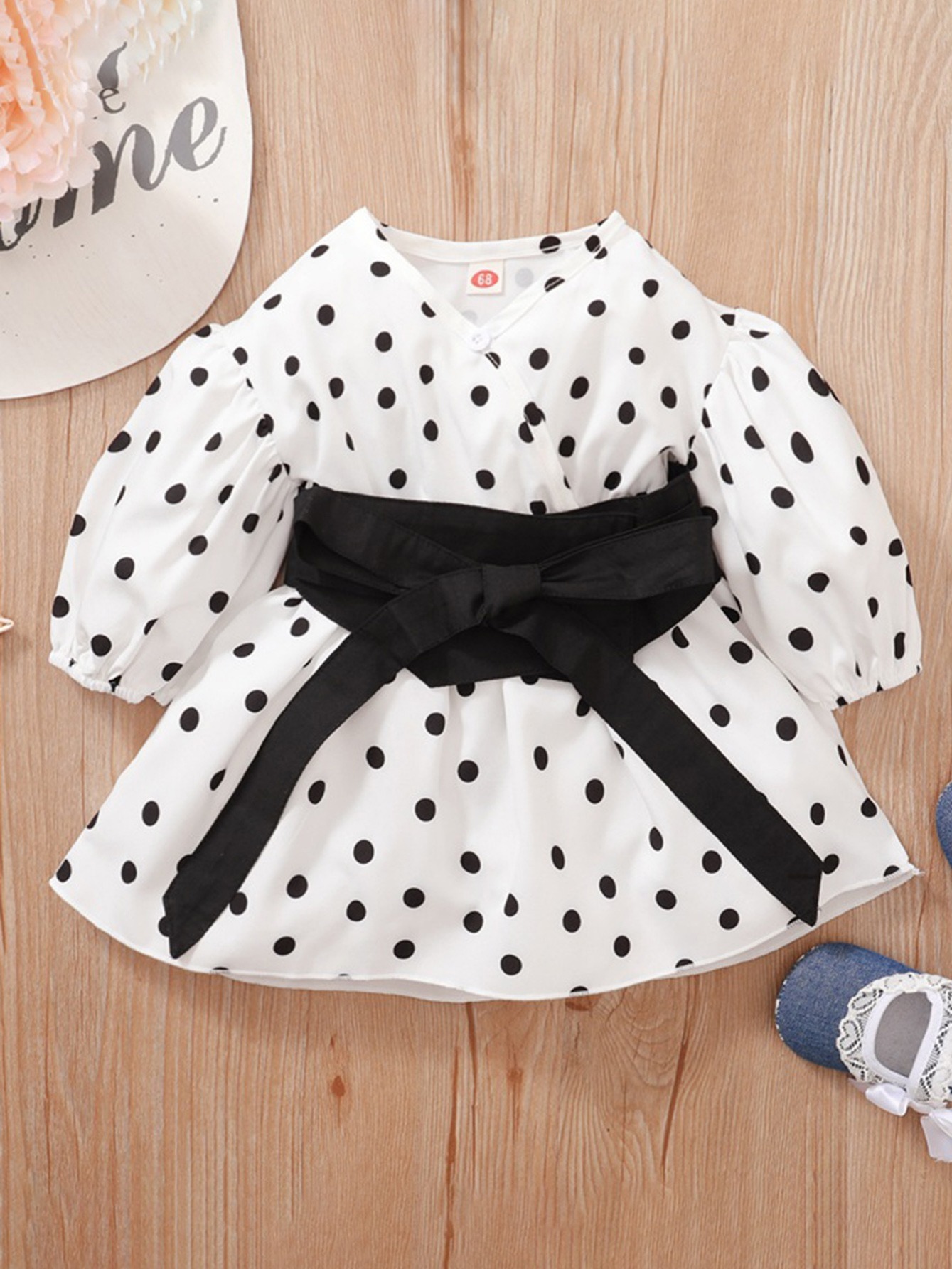 Christmas Polka Dot Belt Long Sleeve Dress Baby Girl Clothes - Clothing ...