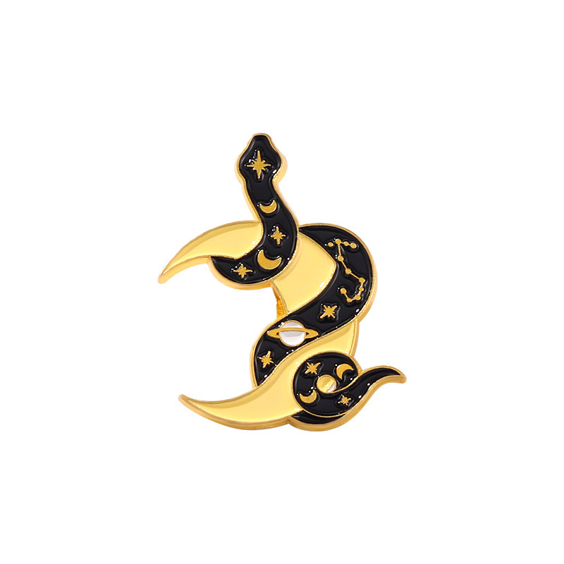 Gothic Black Snake Brooch Moon Skull Small Snake Metal Badge Corsage Pin Accessory