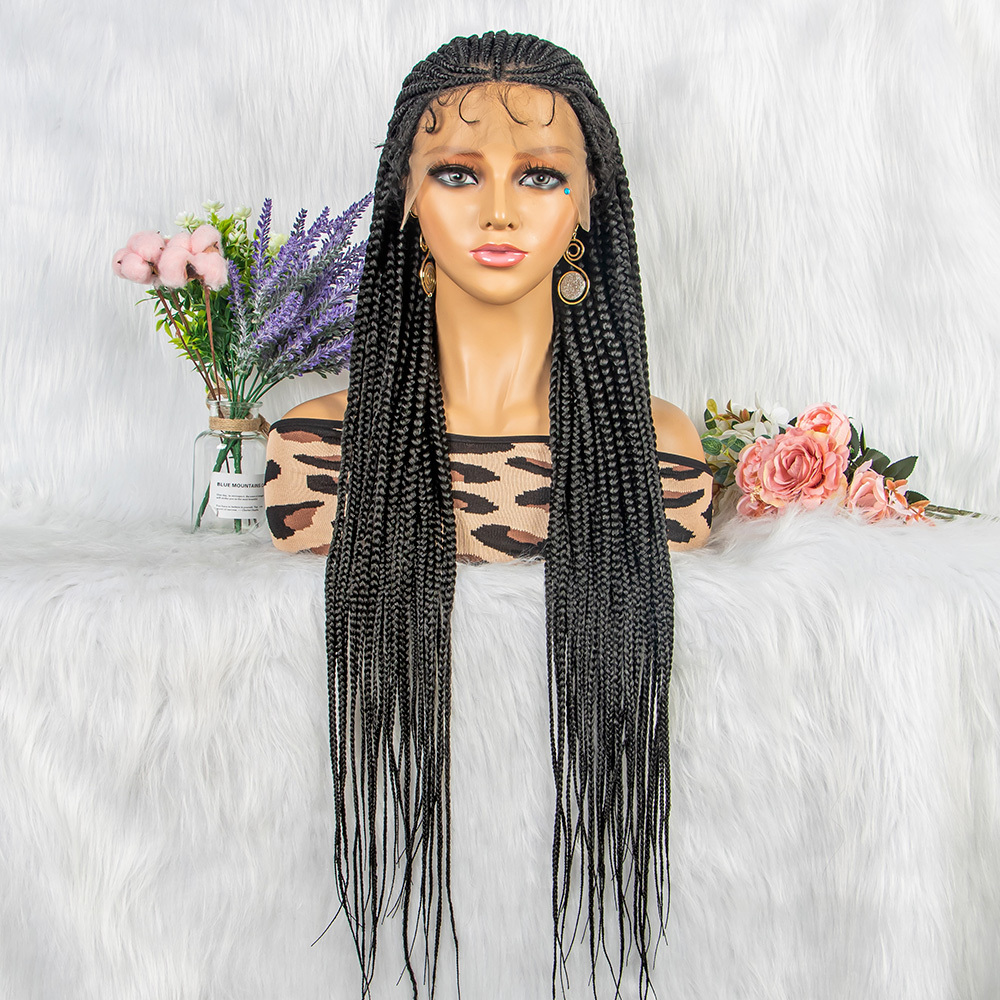 13*9 Braided Wigs For Women- Box Braids Wig- Glueless Knotless Box Braids  Wig- Braided Lace Front Wig (Black)