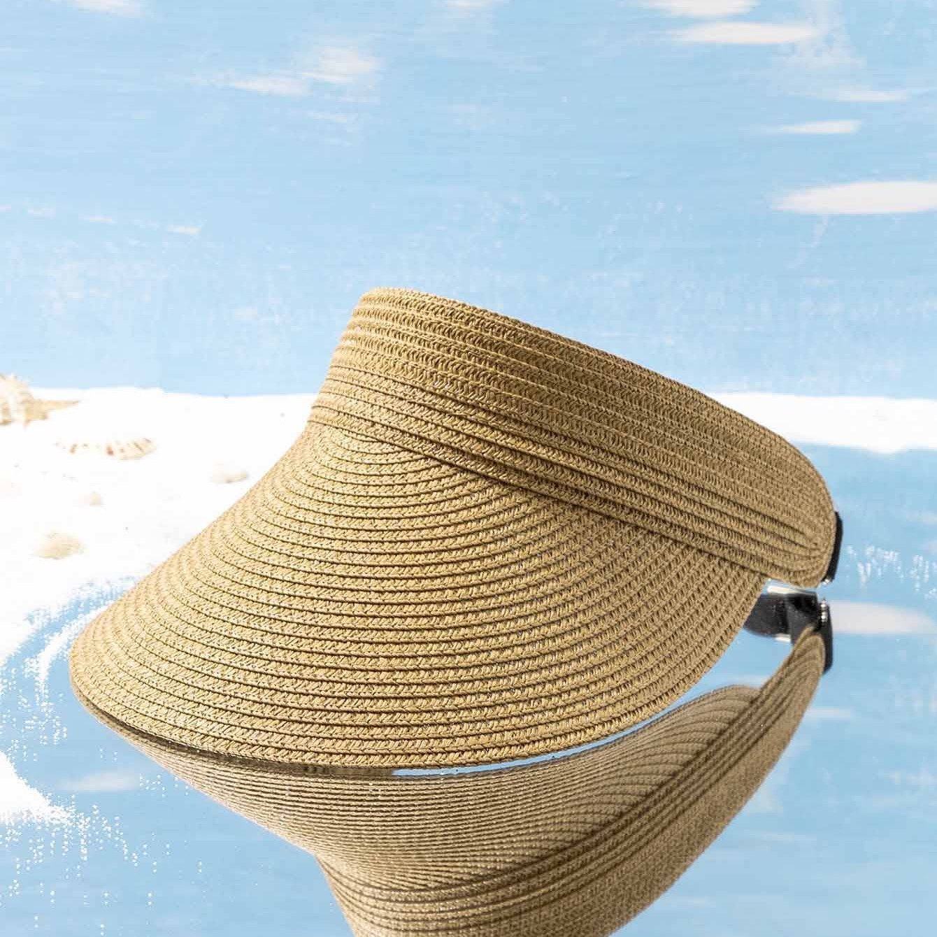 Summer Visors Womens Hat with Wide Brim - Roll-up Foldable Straw Sun Hat  for Women Travel Golf Sunscreen UPF 50+