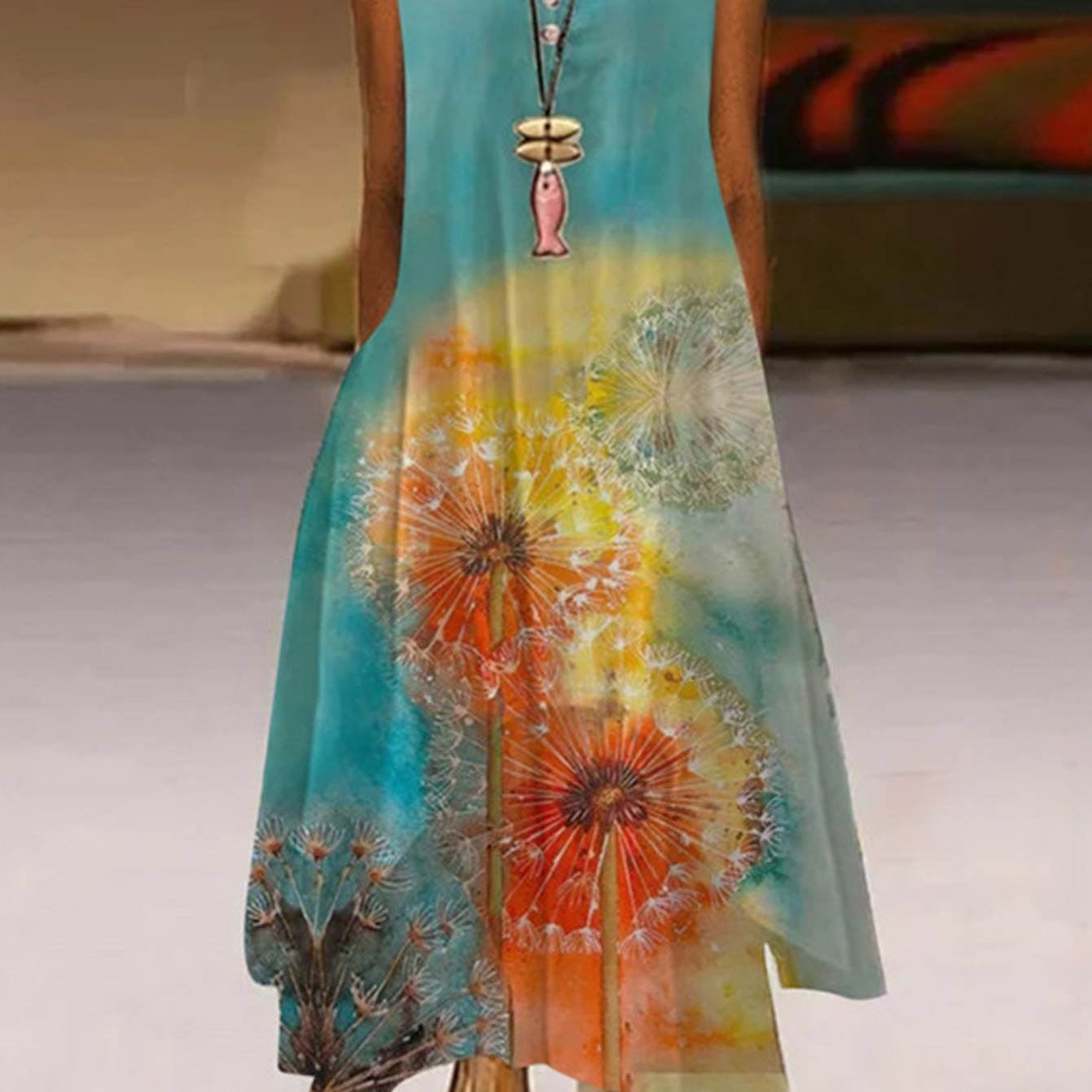 

Women's Dresses Sleeveless A-line Round Neck Casual Bohemian Maxi Dresses