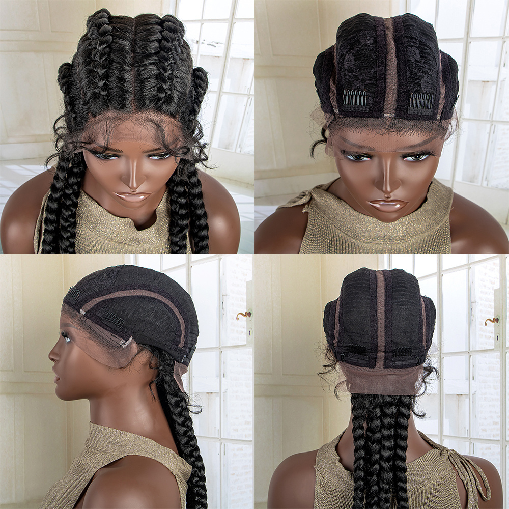 Box Braid Wigs For Women Headband Braided Wig Lace Frontal Wig Braided Wigs  For Women Heat Resistant Fiber Micro Braids (black)