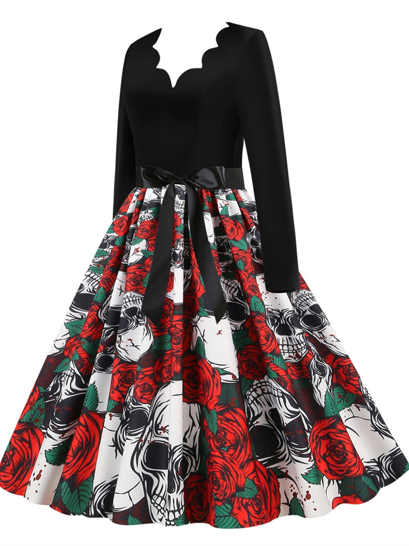 Womens Dresses Gothic Halloween Flower Skull Graphic Evening Prom Gowns ...