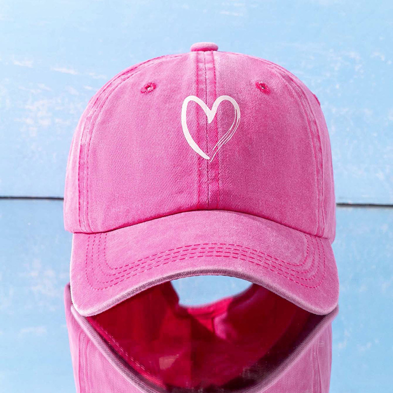 heart washed baseball cap candy color trendy casual womens sun hat new year presents christmas valentines gift for her one size fits all rose red color 10