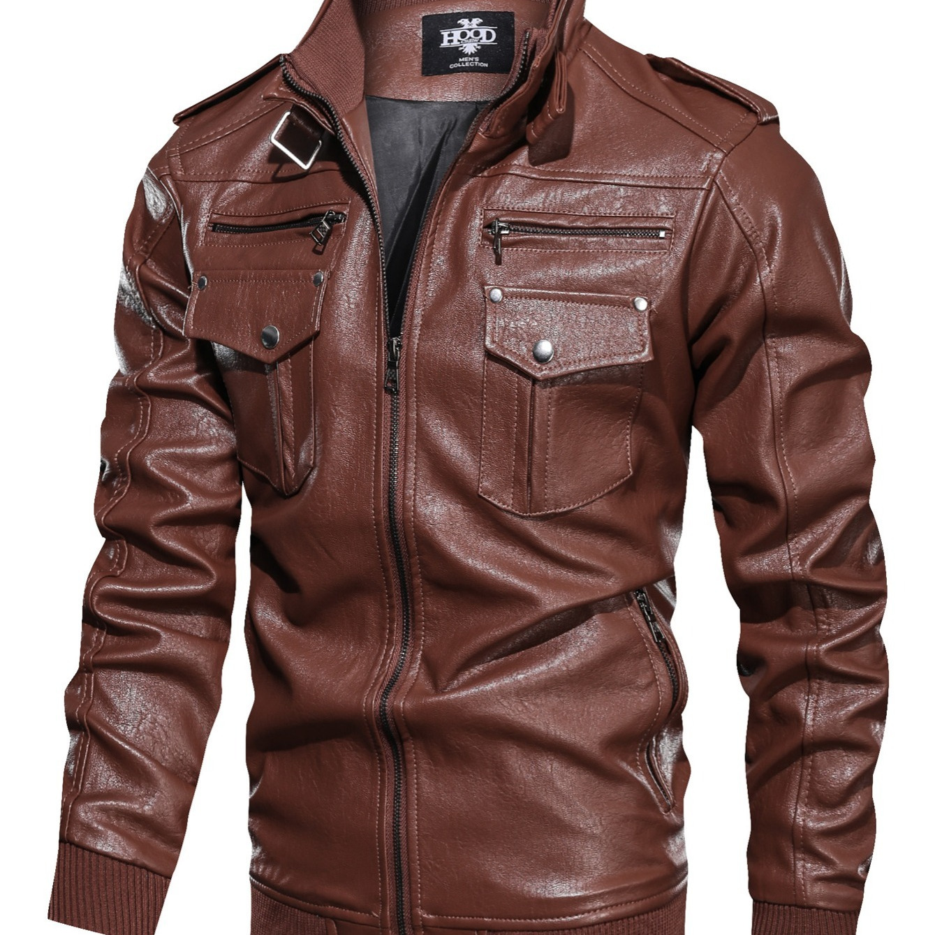 Men's Solid Color Stand Collar Leather Jacket | Shop Now For Limited ...