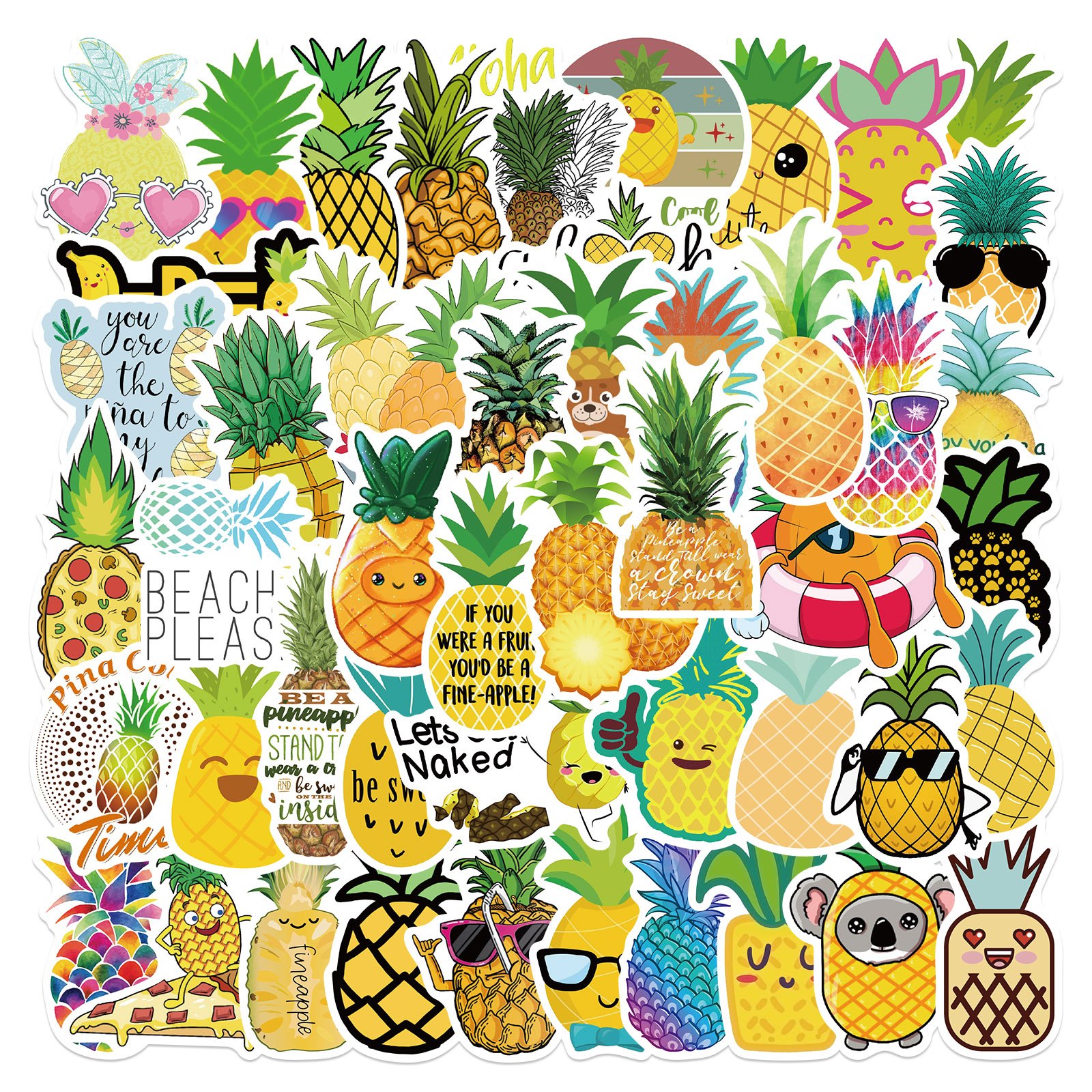 Cute Pretty Tropical Pineapple Cartoon Art Vinyl Sticker (2 Tall
