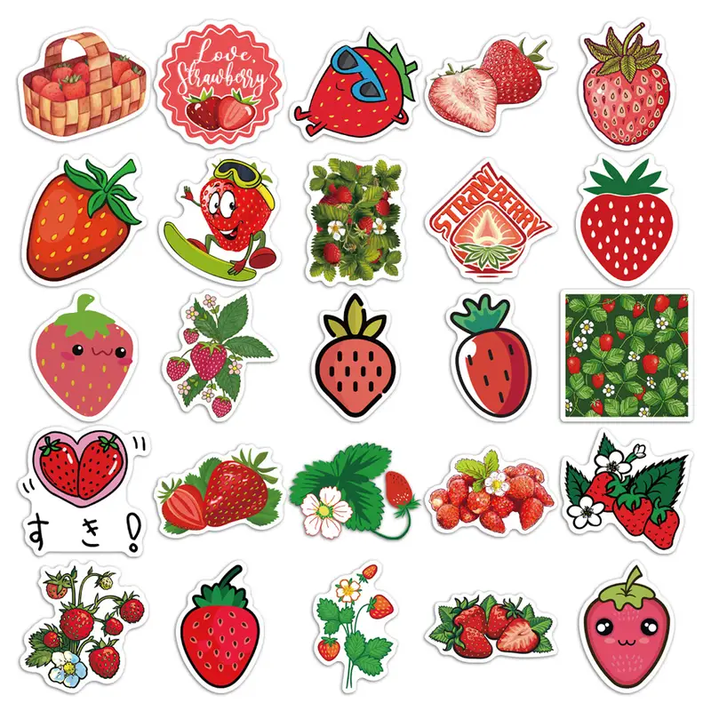 Cartoon Cute Strawberry Doodle Sticker - Temu Italy