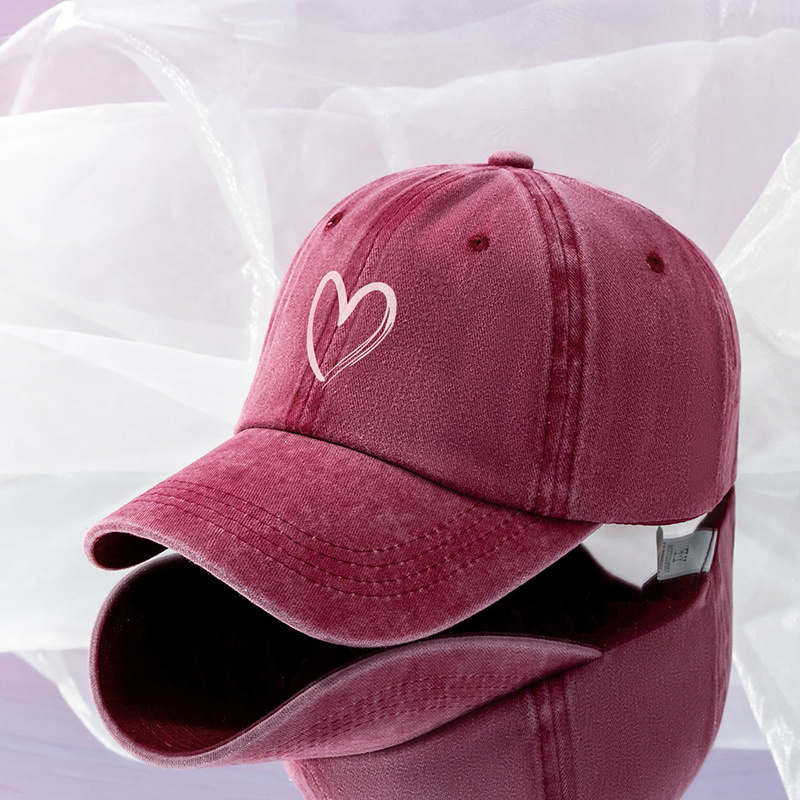 heart washed baseball cap candy color trendy casual womens sun hat new year presents christmas valentines gift for her burgundy color one size fits all 17