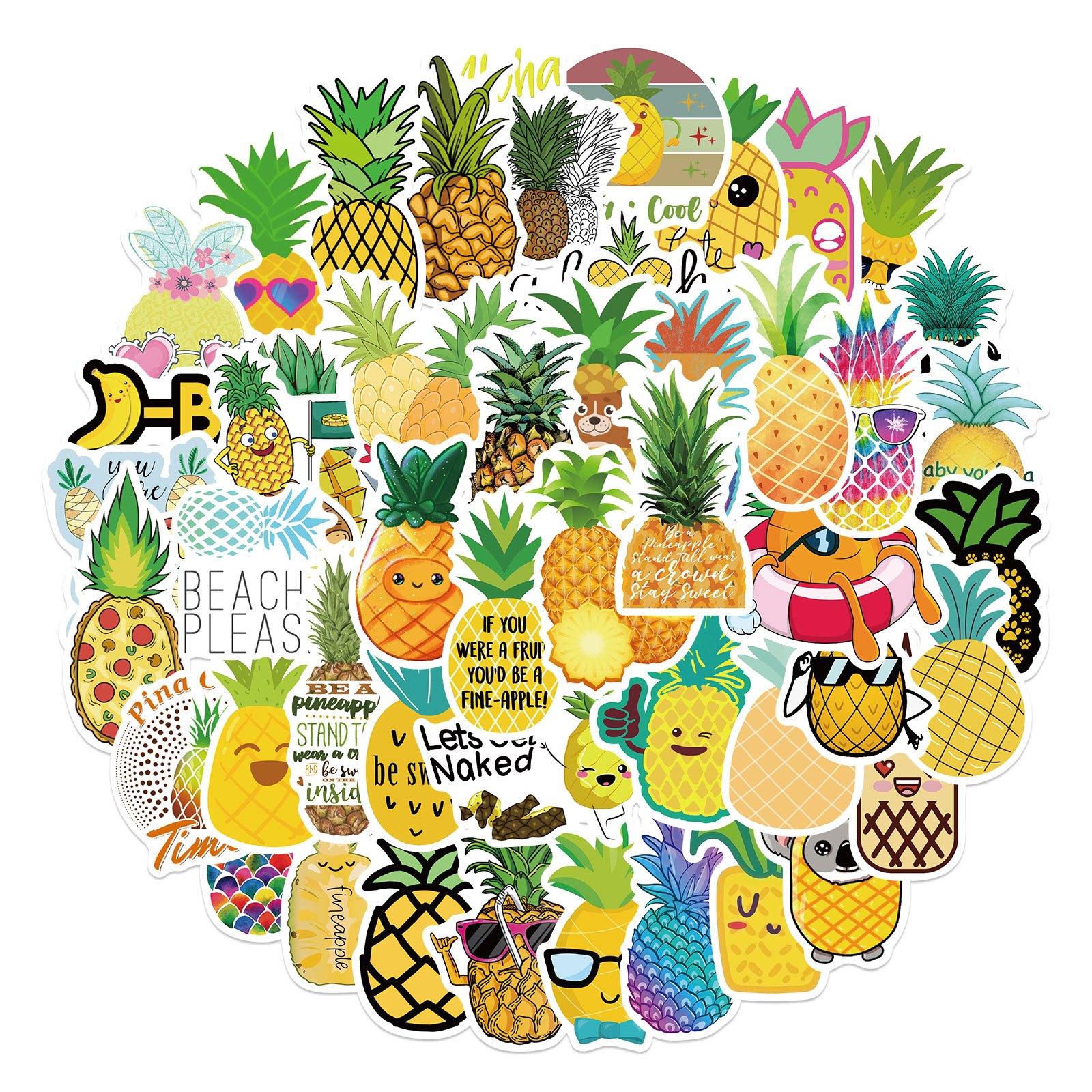 

50pcs Cartoon Pineapple Stickers Waterproof Graffiti Stickers For Phone Case