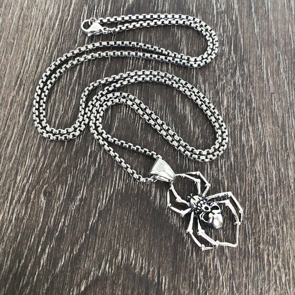 Vintage Spider Skull Pendant Necklace