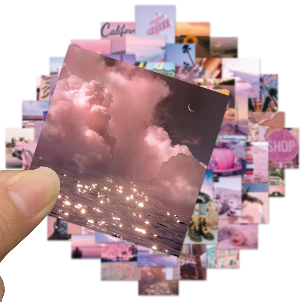 

116pcs Purple And Pink Scenery Photo Stickers For Notebook Ipad Decoration