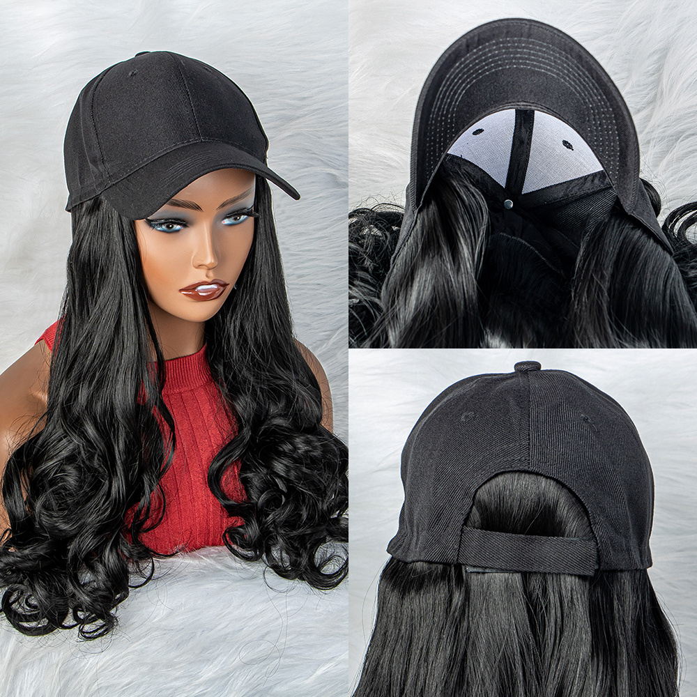 Synthetic Long Wave Baseball With Black Hair Wavy Women Wig Headwear