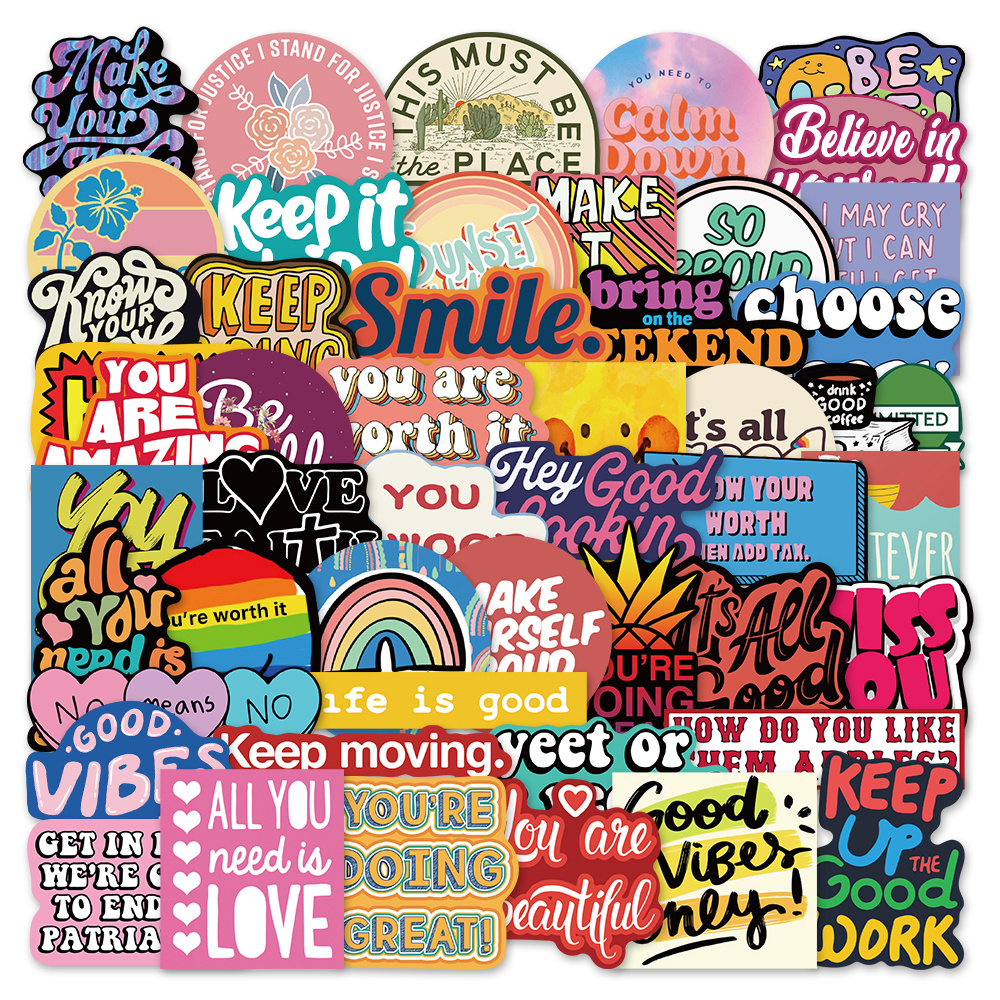 Inspirational Word Stickers English Slogan Colorful Flowers - Temu