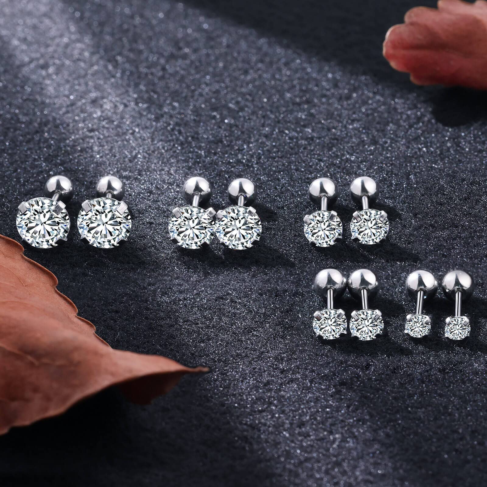 Hypoallergenic CZ Stud Earrings - 5 Pairs