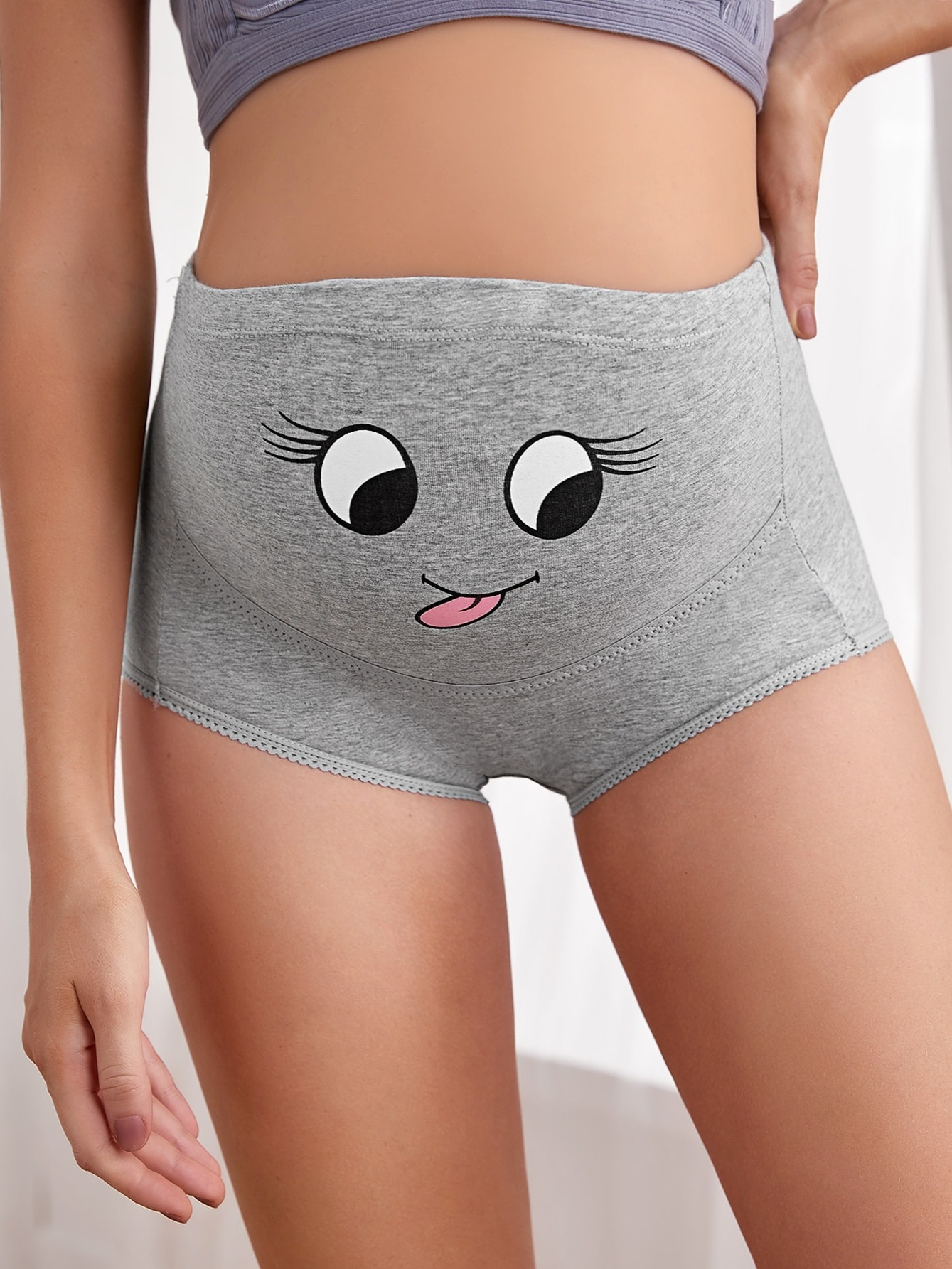 Maternity Panties Cute Cartoon Smile Print High Waist - Temu